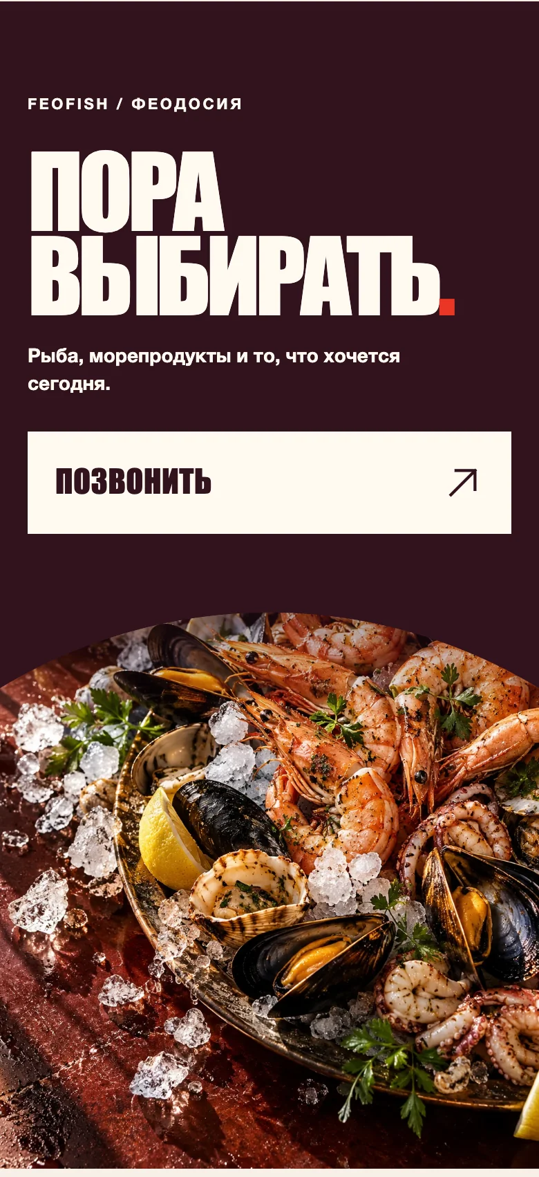 Мобильный финальный экран «Пора выбирать» в концепции FeoFish