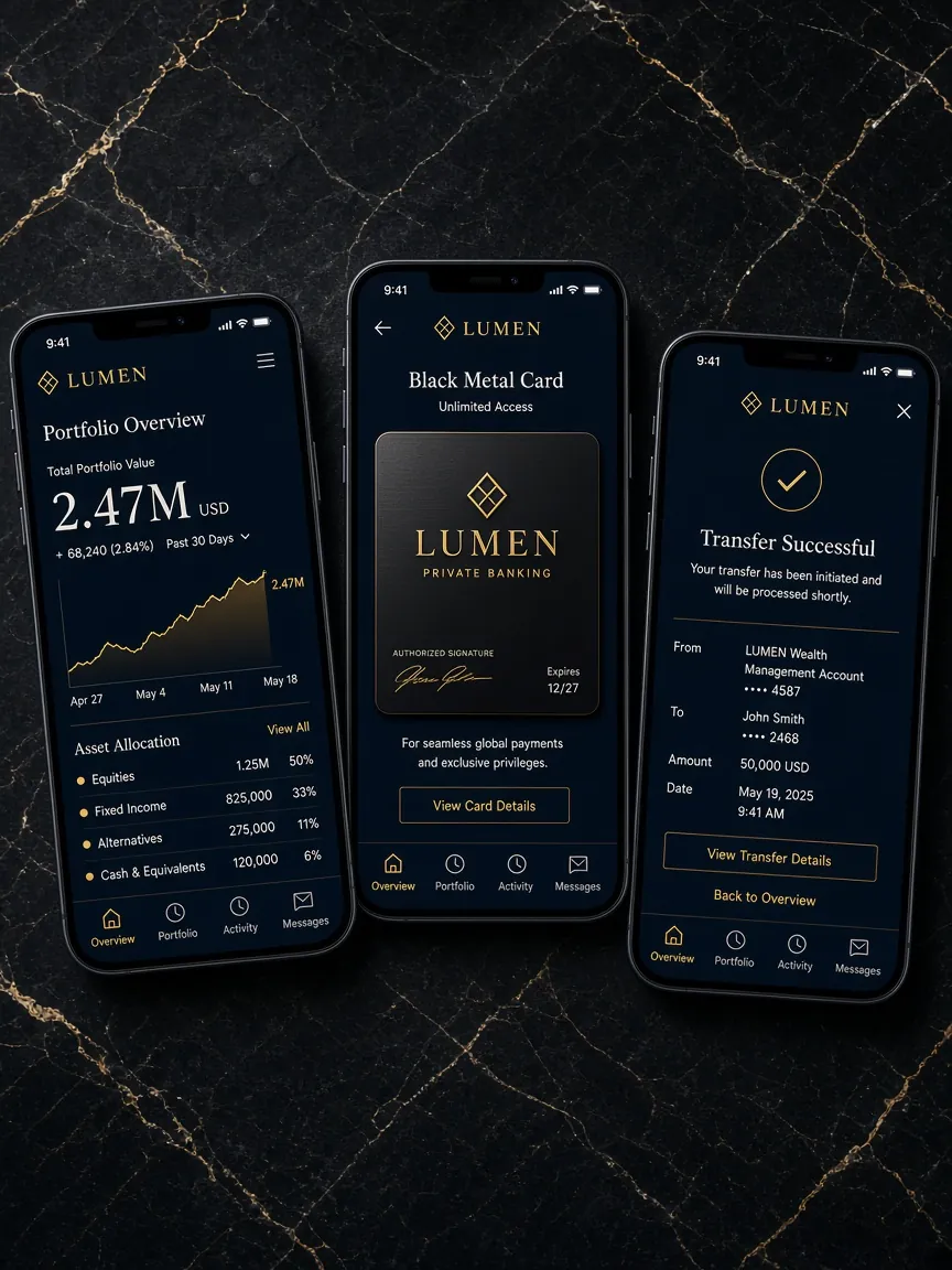 Концептуальные экраны Lumen: обзор портфеля, карта и перевод
